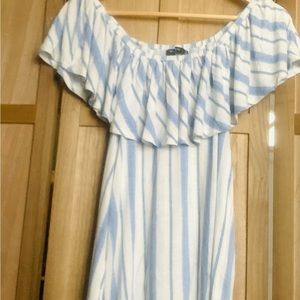 Max Jeans Off Shoulder Striped Top-Sm | Color: Stripe Blue / White | Size: S